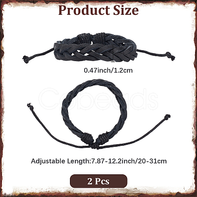 2Pcs PU Leather Cord Braided Bracelets for Men Women BJEW-CL0001-37A-1