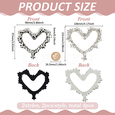 4Pcs 2 Styles Glass Rhinestone Iron on/Sew on Patches PATC-FG0002-71-1