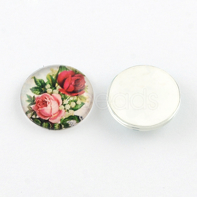 Half Round/Dome Floral Pattern Glass Flatback Cabochons for DIY Projects GGLA-Q037-18mm-M16-1