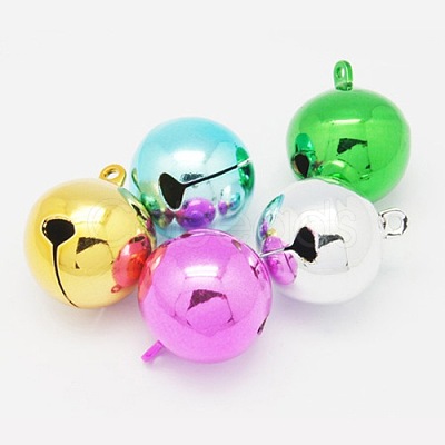 Mixed Color Round Brass Bell Pendants For Christmas X-IFIN-Q055-M-1