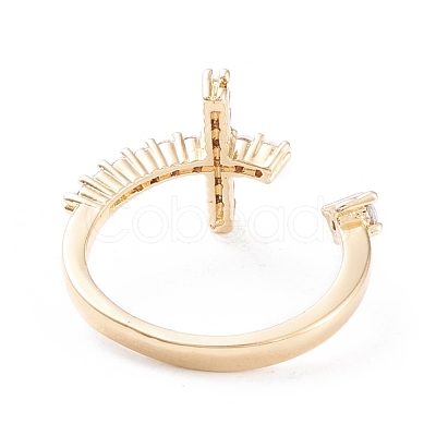 Brass Micro Pave Clear Cubic Zirconia Cuff Rings RJEW-F102-10G-1