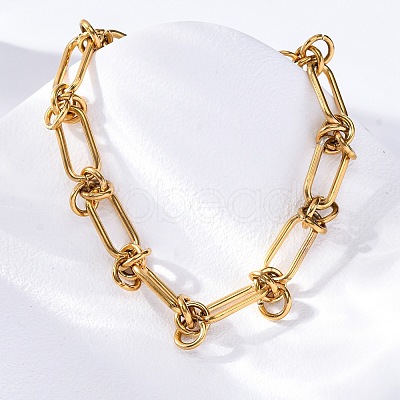 667 Stainless Steel(Grade 201 Equivalent) Paperclip Chain Bracelets for Women BJEW-P347-03G-1