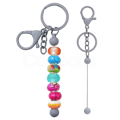 Baking Paint Alloy and Brass Bar Beadable Keychain for Jewelry Making DIY Crafts DIY-YW0007-58I-1