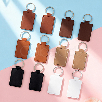 12Pcs 6 Colors Rectangle Imitation Leather Pendant Keychains KEYC-CL0001-55-1