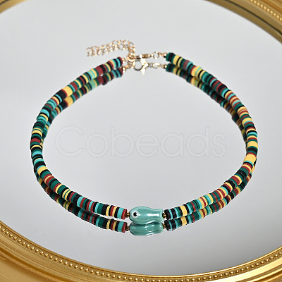 Boho Handmade Porcelain Fish Polymer Clay Heishi Beads Beaded Necklaces for Women WG36FA8-02-1
