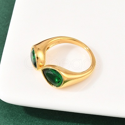 304 Stainless Steel with Glass Cuff Open Rings RJEW-Z125-03G-03-1
