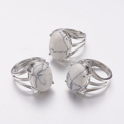 Natural Howlite Wide Band Finger Rings X-RJEW-K224-A13-1