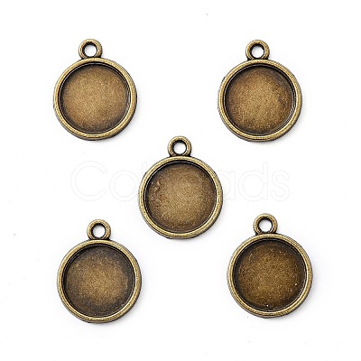 Flat Round Alloy Pendant Cabochon Settings PALLOY-N0088-38AB-NF-1