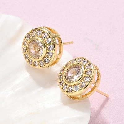 Brass Micro Pave Clear Cubic Zirconia Stud Earrings X-EJEW-Q015-10G-1