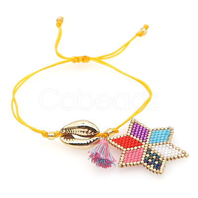 Adjustable Glass Seed Bead Braided Star Charm Bracelets HR8950-1