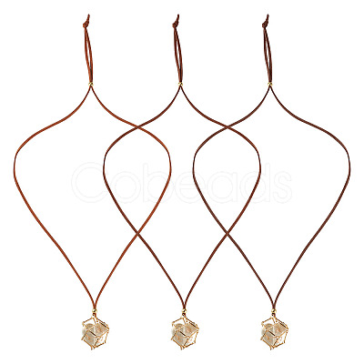 3Pcs Faux Suede Macrame Pouch Pendant Necklaces NJEW-TAC0051-03-1