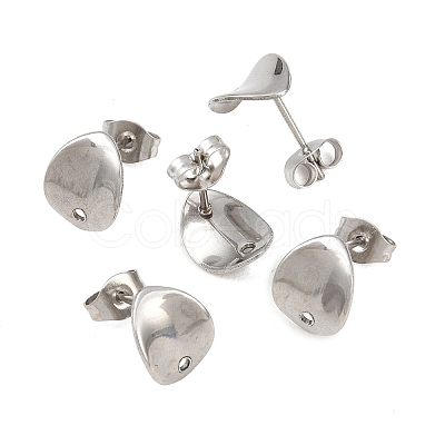 Non-Tarnish 304 Stainless Steel Oval Stud Earring Findings STAS-R063-39-1