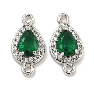Brass Pave Clear & Green Cubic Zirconia Connector Charms KK-P275-46P-1