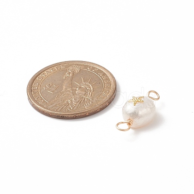 Grade AA Natural Cultured Freshwater Pearl Connector Charms with Golden Tone Alloy Slices PALLOY-JF01996-01-1