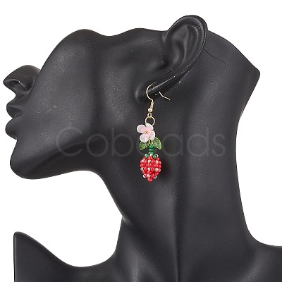 Flower 304 Stainless Steel Glass Seed Beads Dangle Earrings EJEW-MZ00470-01-1
