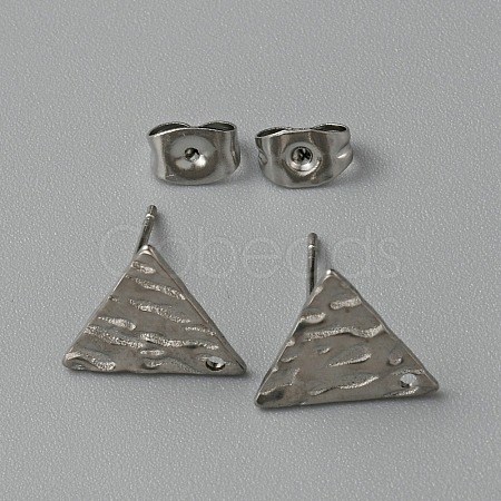 304 Stainless Steel Textured Geometric Stud Earring Findings with Hole STAS-WH0027-54H-1