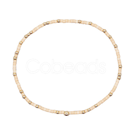 Minimalist Glass Seed Beads & Brass Beads Stretch Bracelets for Women BC0195-16-1