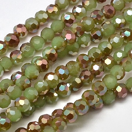 Faceted Round Half Rainbow Plated Imitation Jade Electroplate Glass Beads Strands X-EGLA-J130-HR02-1