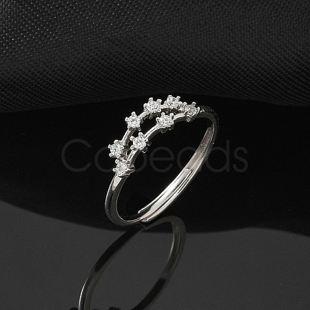 Constellations Rhodium Plated 925 Sterling Silver Micro Pave Clear Cubic Zirconia Adjustable Rings for Women RJEW-P130-01P-A-1