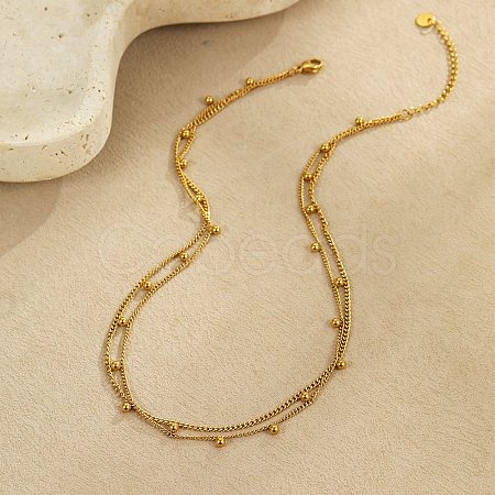 304 Stainless Steel Satellite Chain Double Layered Necklaces for Women NJEW-K296-03G-1