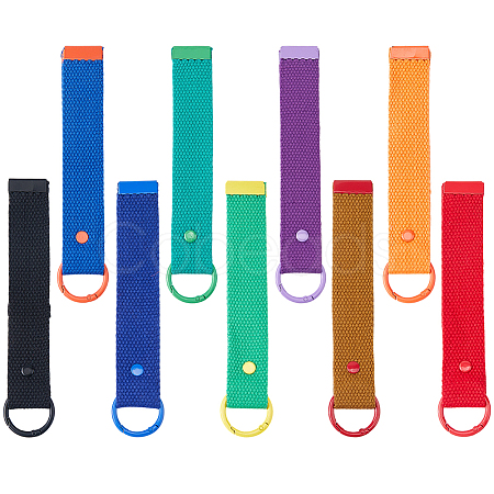 9Pcs 9 Colors Alloy Polyester Keychains KEYC-FH0001-80A-1