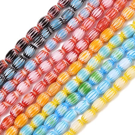 Handmade Millefiori Glass Oval Bead Strands LK-Z001-01B-B-M-1