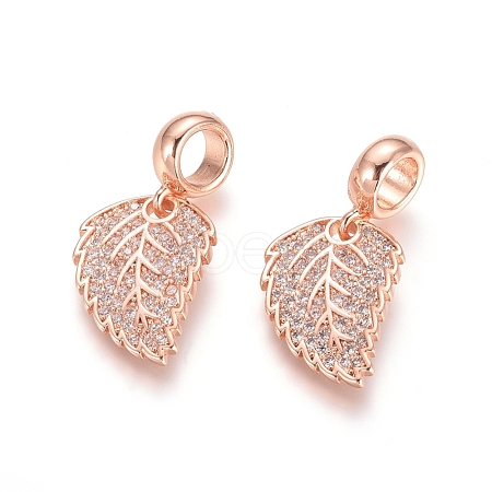 Brass Micro Pave Cubic Zirconia European Dangle Charms ZIRC-E163-17RG-1