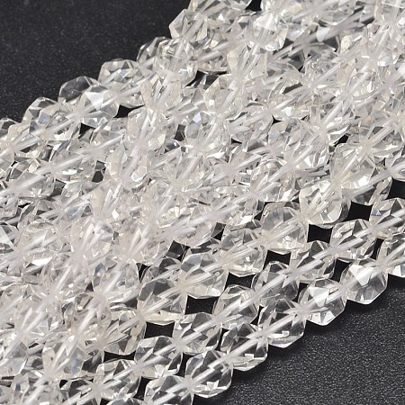 Faceted Natural Quartz Crystal Beads Strands G-K066-08-8mm-1