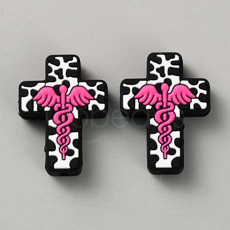 Halloween Cross Silicone Beads SIL-WH0025-01C-1