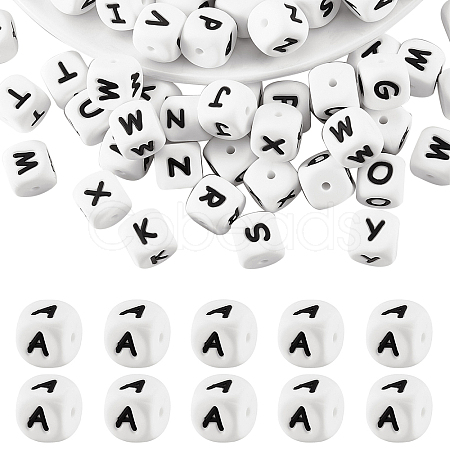 20Pcs White Cube Letter Silicone Beads SIL-YWC0003-06A-1