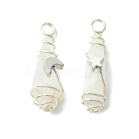 2Pcs Electroplated Natural Quartz Crystal Dyed Copper Wire Wrapped Pendants PALLOY-JF03163-02-1