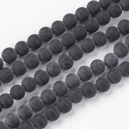 Natural Black Stone Bead Strands G-R193-01-4mm-1