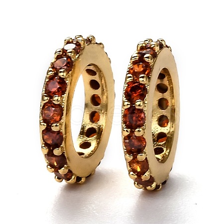 Brass Micro Pave Cubic Zirconia Rondelle European Beads KK-B028-18G-D-1