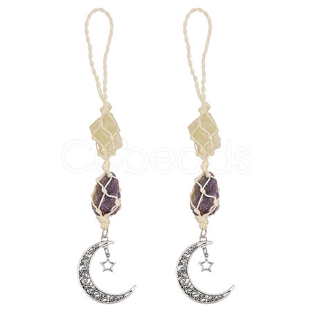 2Pcs Nuggets Natural Amethyst & Citrine Hanging Suncatchers AJEW-GL0003-29-1