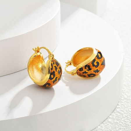 Leopard Print Brass Enamel Hoop Earrings for Women EJEW-U055-11A-G-1