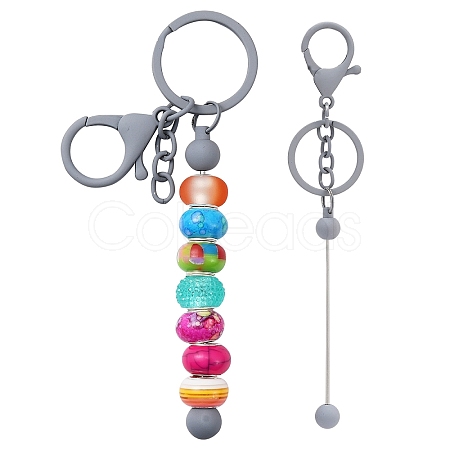 Baking Paint Alloy and Brass Bar Beadable Keychain for Jewelry Making DIY Crafts DIY-YW0007-58I-1