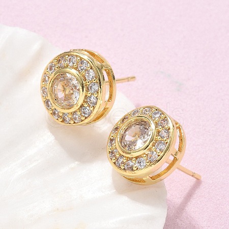 Brass Micro Pave Clear Cubic Zirconia Stud Earrings X-EJEW-Q015-10G-1