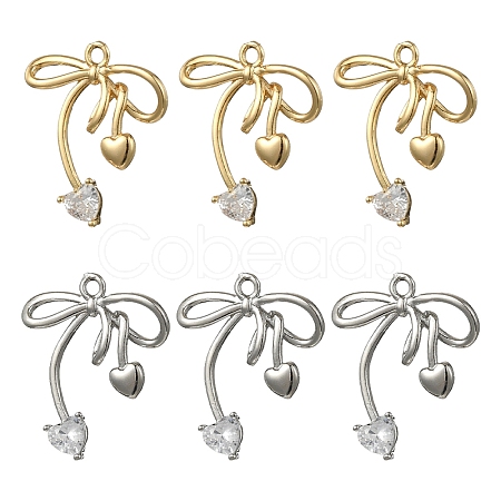 2Pcs 2 Colors Brass Micro Pave Clear Cubic Zirconia Pendants KK-YW0003-91-1