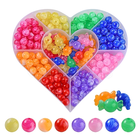 240Pcs 9 Colors Acrylic Beads MACR-YW0001-71-1