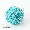 Polymer Clay Rhinestone Beads, Pave Disco Ball Beads, Grade A, Round, Half Drilled, Aquamarine, 10mm, Hole: 1mm