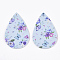 PU Leather Big Pendants, Double Sided, teardrop, With Butterfly Pattern, White, 56x37x2mm, Hole: 1.6mm