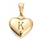 304 Stainless Steel Pendants, Heart with Black Letter, Golden, Letter.K, 16x16x4.5mm, Hole: 7x3mm