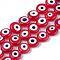 Handmade Evil Eye Lampwork Beads Strands, Flat Round, Red, 9.5~10.5x3.5~4mm, Hole: 1.2mm, about 38pcs/strand, 14.1 inch~14.5 inch