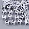 White Opaque Acrylic Beads, Horizontal Hole, Cube with Black Alphabet, Letter.F, 4~5x4~5x4~5mm, Hole: 1.8mm, about 255~260pcs/20g