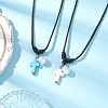 2Pcs 2 Colors Adjustable Dyed Synthetic Turquoise with Round Plastic Imitation Pearl Cross Pendant Black Waxed Polyester Cord Necklaces for Women NJEW-JN05384-1