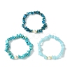 3Pcs 3 Styles Natural & Synthetic Mixed Gemstone Chip & Natural Cultured Freshwater Pearl Beaded Stretch Bracelets Set for Women BJEW-JB13762-05-3