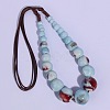 Ethnic Style Porcelain Round Graduated Beaded Waxed Cord Necklaces for Women FS-WG62C5E-02-1
