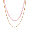 18K Gold Plated Stainless Steel & Natural Pink Opal Beaded Double Layer Necklaces for Women QW1726-4-1