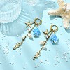 Seahouse 316 Surgical Stainless Steel & Starfish 304 Stainless Steel & Tortoise Porcelain Dangle Hoop Earrings for Women EJEW-JE07129-1