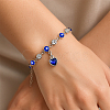 2Pcs 2 Colors Heart Alloy Rhinestone Charms Bracelets BJEW-HY0001-06-5